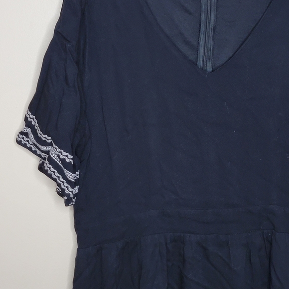 Polagram | Black Midi V-neck Dress with White Embroidered Accents Size Large - Picture 2 of 5